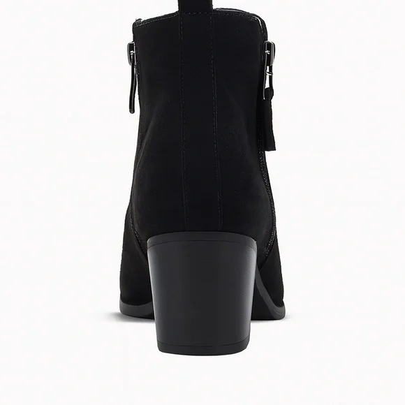 Liz Claiborne Women’s Size 6W Black Suede Feel Heeled Booties Zip Ankle Boots - Picture 3 of 6